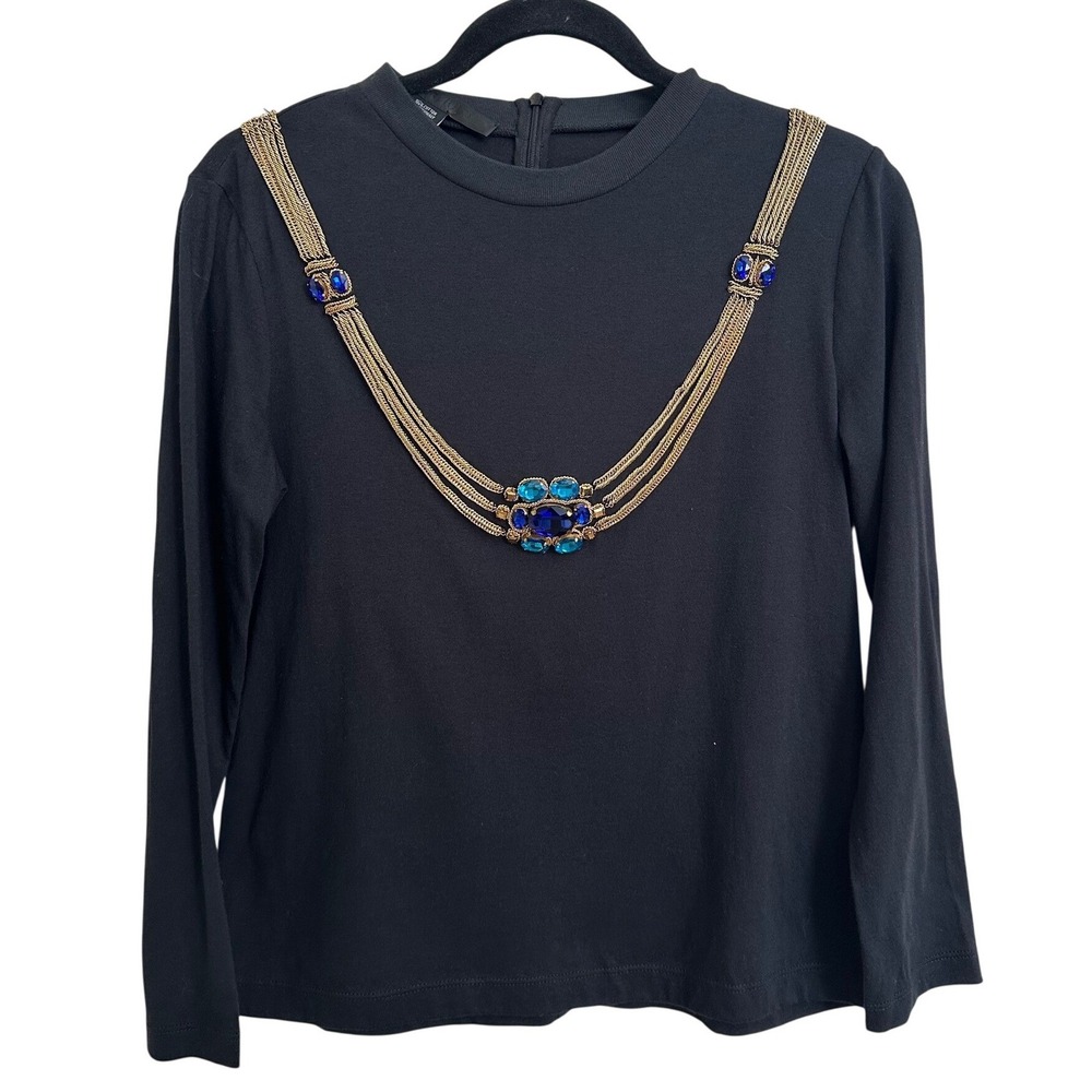 Zang Toi Vintage Jewel Embellished Chain Collar Top Black S
